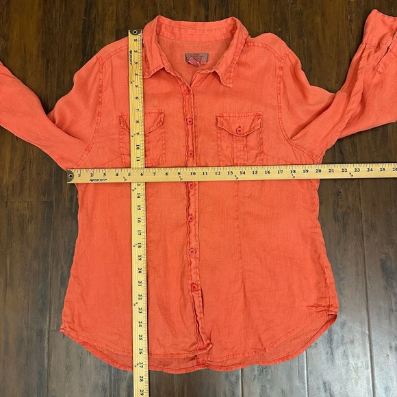THE TERRITORY AHEAD 100% Linen Button-Up Shirt Roll-Tab Sleeve Orange - Picture 7 of 8